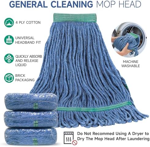 ONESIMUS 16oz Cotton Looped Mop Head Replacements Pack of 3