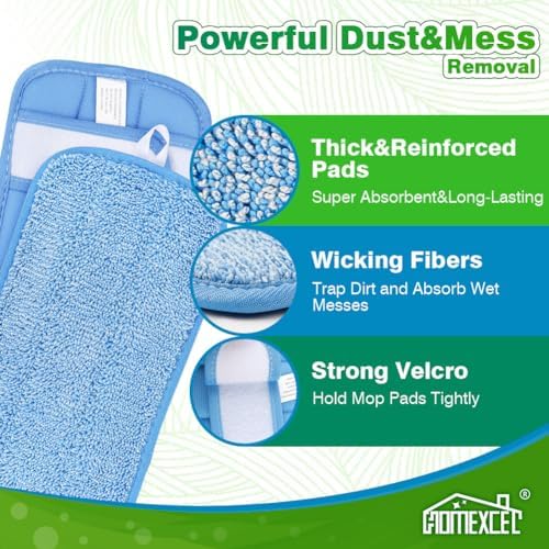 HOMEXCEL Microfiber Mop Pads - Swiffer Compatible 4 Pack Reusable Machine Washable