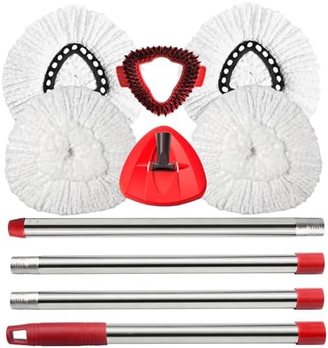 Fazlynyi Spin Mop Refill Head Set with Scrub Brush and Handles