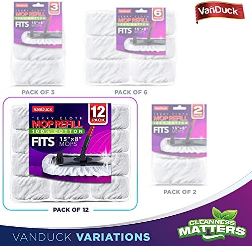 VanDuck 100 Cotton Terry Mop Pads 15x8 Inch Pack of 12