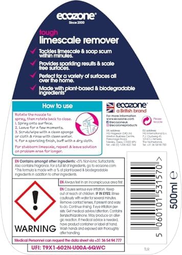 ECOZONE Tough Limescale Remover Spray Pack of 3