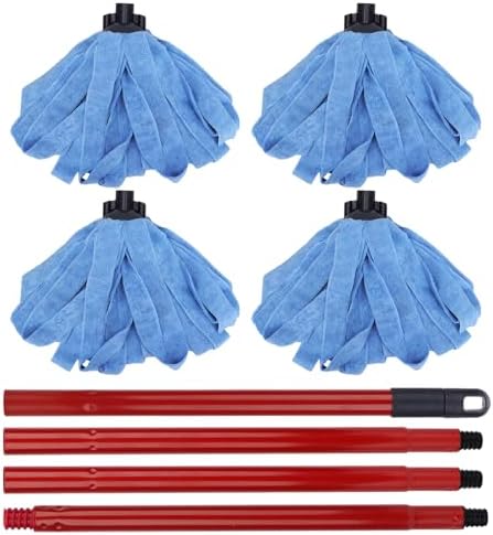 BeiLan Microfiber Mop Heads Replacements - 4 Blue Cloths with 1 Handle