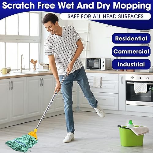 6 Pack Heavy Duty Cotton String Mop Heads - Green Blue