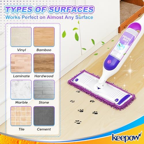KEEPOW Reusable Microfiber Mop Pads 4 Pack