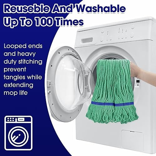 6 Pack Heavy Duty Cotton String Mop Heads - Green Blue