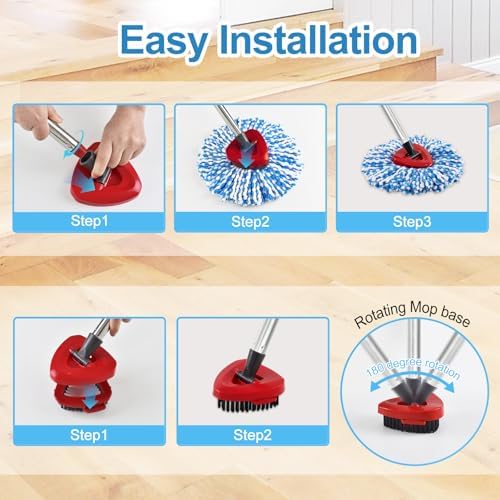 Heuihm 2 Spin Mop Heads 4-Section Handle Combo Set