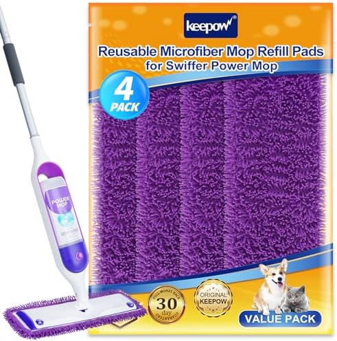 KEEPOW Reusable Microfiber Mop Pads 4 Pack