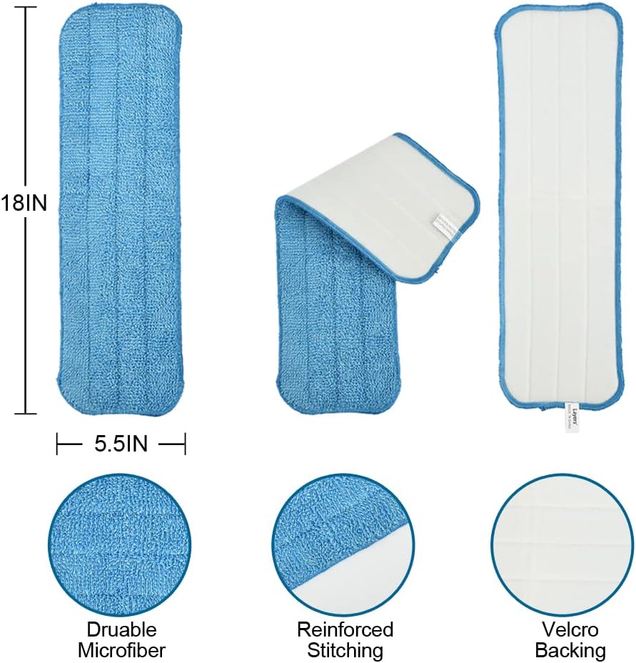 Layers 18 Inch Microfiber Mop Refills - 3 Pack Reusable Velcro Mop Heads