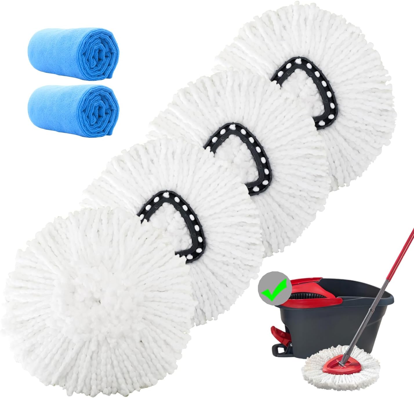 FAMEBIRD Microfiber Spin Mop Head Refill Replacement 4 Pack