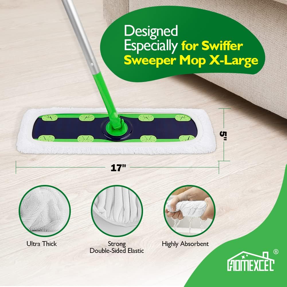 HOMEXCEL Reusable Microfiber Mop Pads - X-Large for Swiffer XL Sweeper