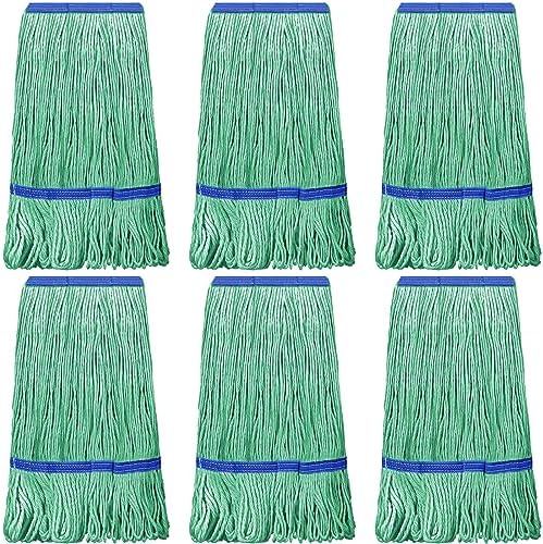 6 Pack Heavy Duty Cotton String Mop Heads - Green Blue