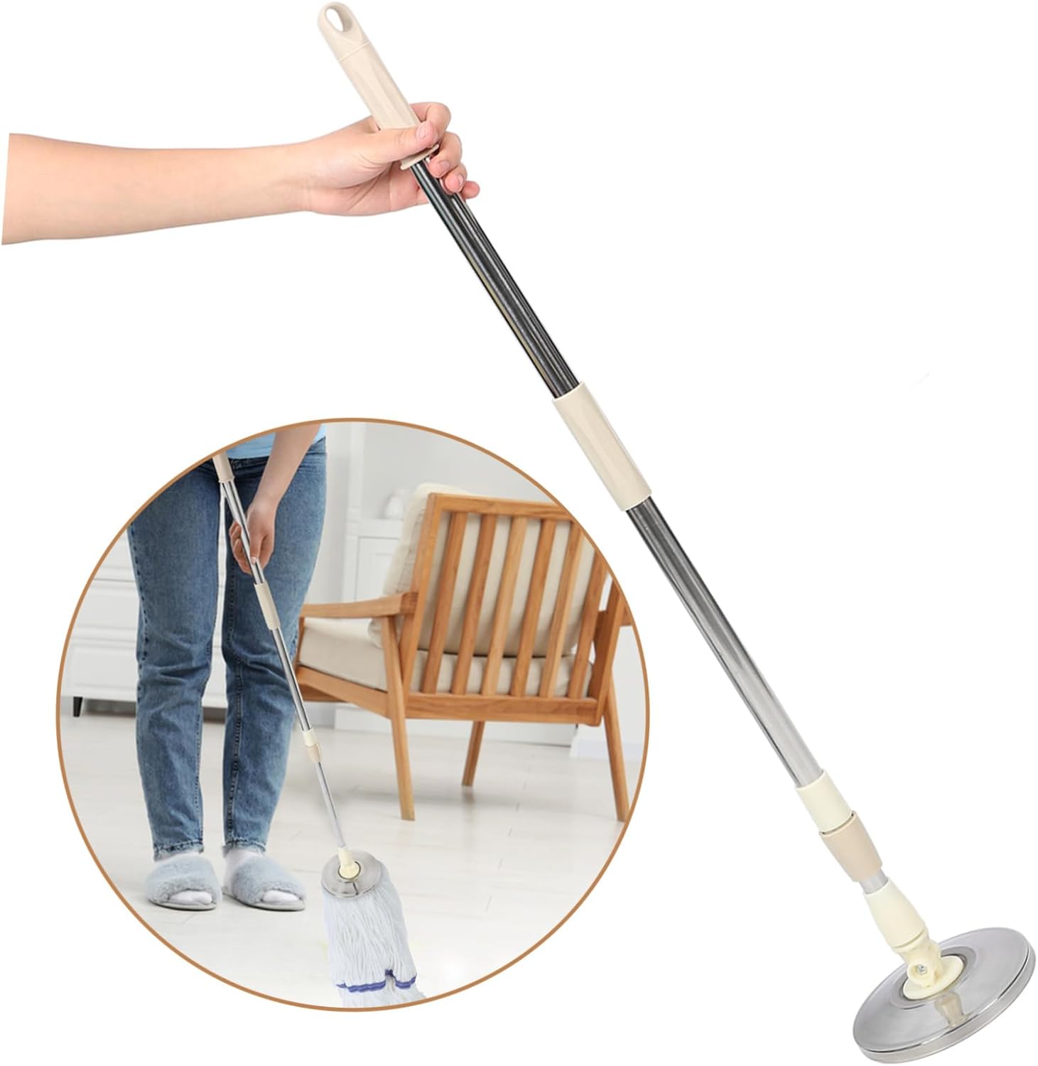 Rotary Mop Pole Stick Replacement Stainless Steel Handle