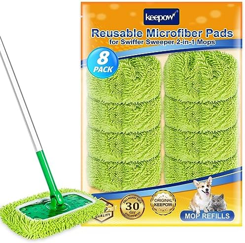 KEEPOW Reusable Microfiber Mop Pads 8 Pack