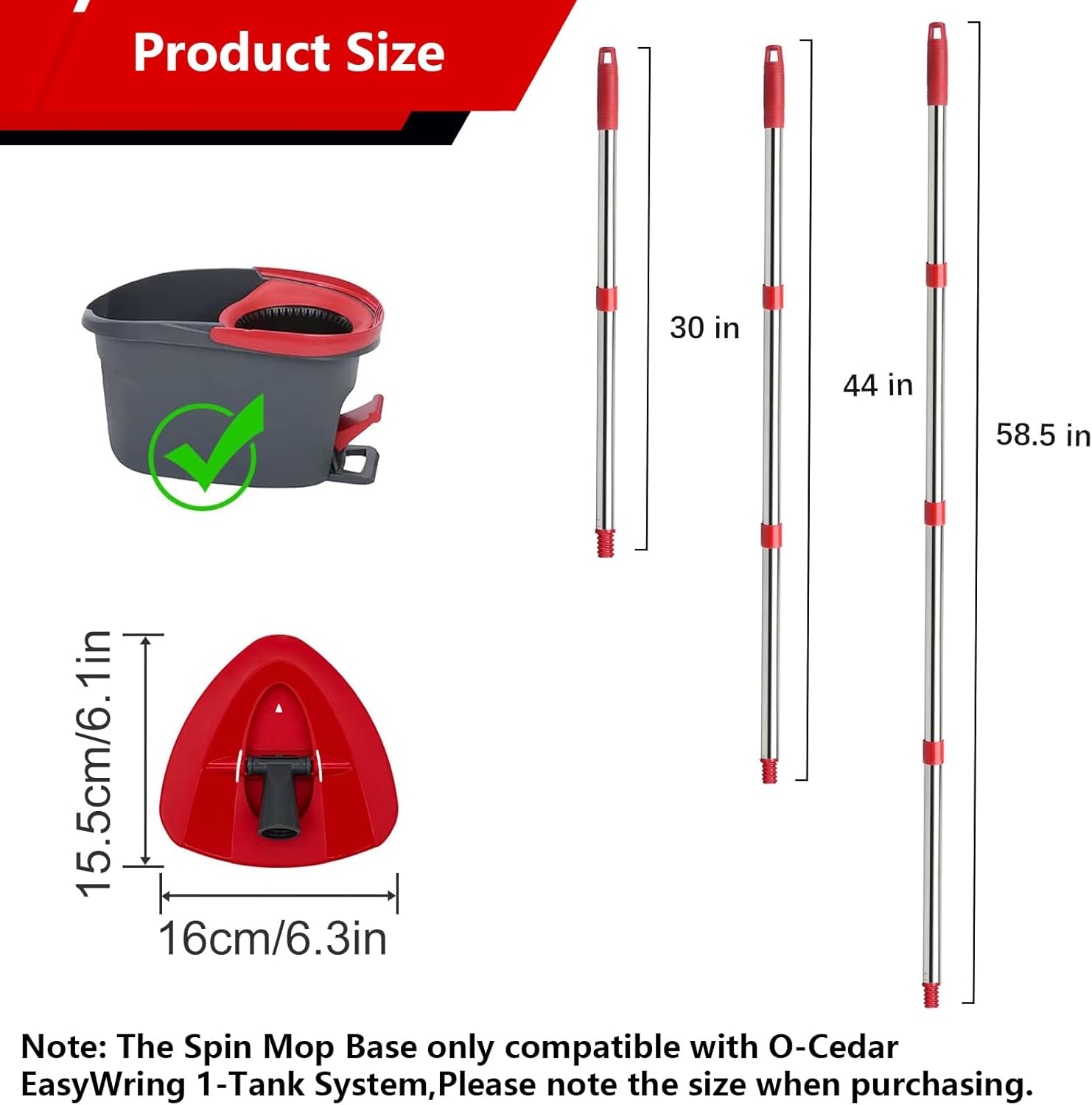 Cengxing 4-Section Mop Handle Replacement for O-Cedar Spin Mop