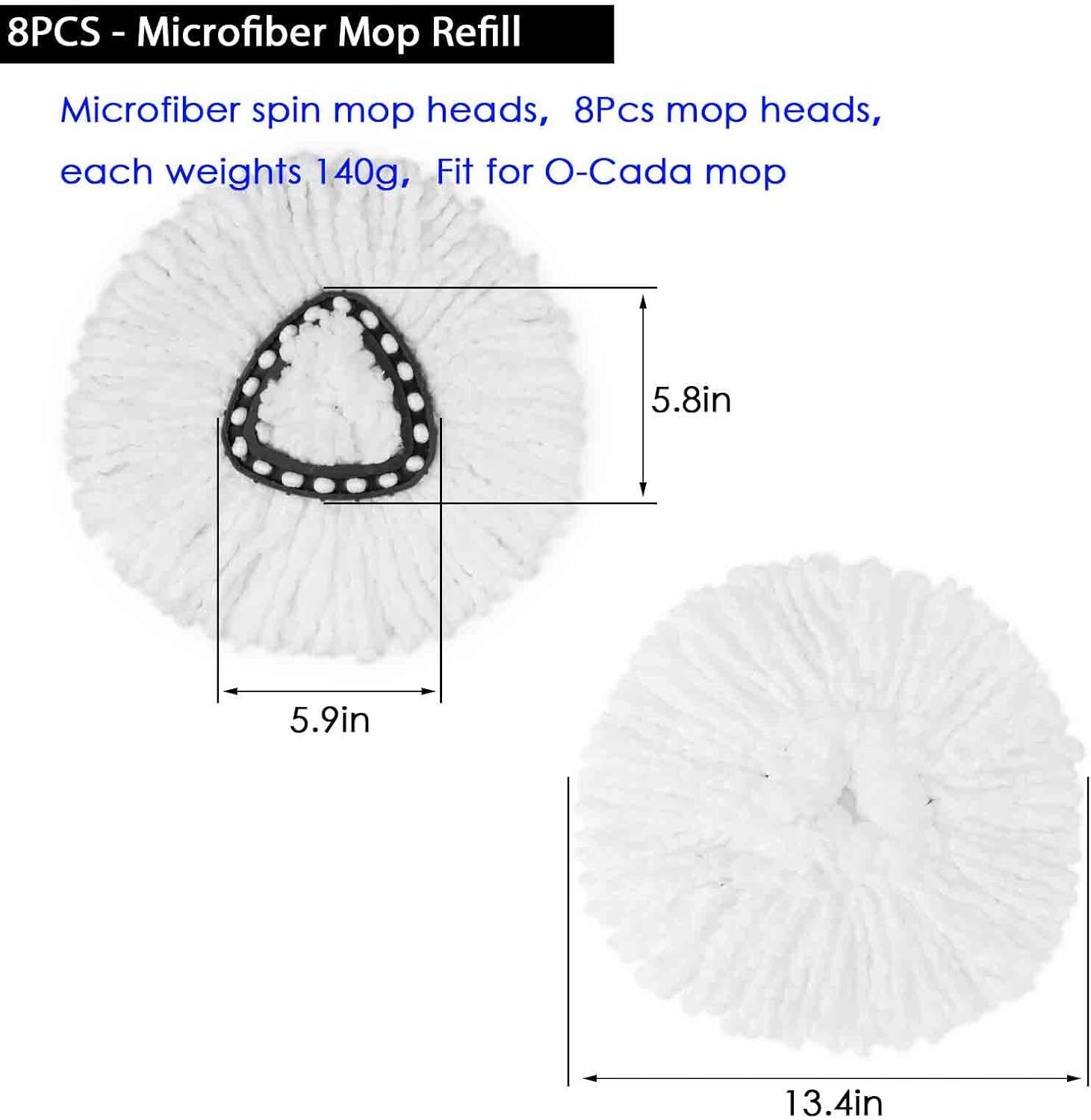 8Pack Microfiber Spin Mop Replacement Heads White