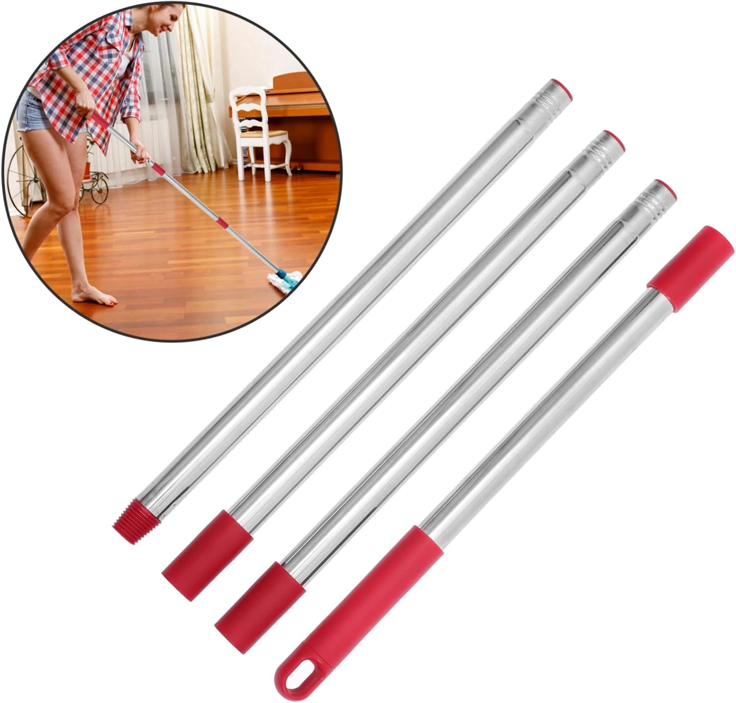 4-Section Stainless Steel Mop Stick Extension Rod