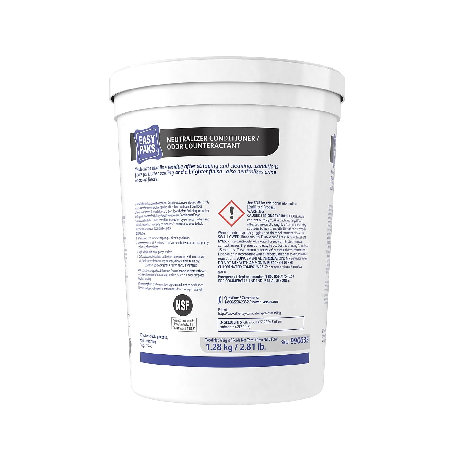 Diversey Easy Paks 990685 Neutralizer 5oz 90 Pack 2 TubsCarton