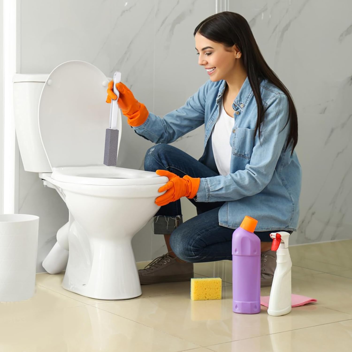 2 Packs Pumice Stones with Long Handles for Toilet and More