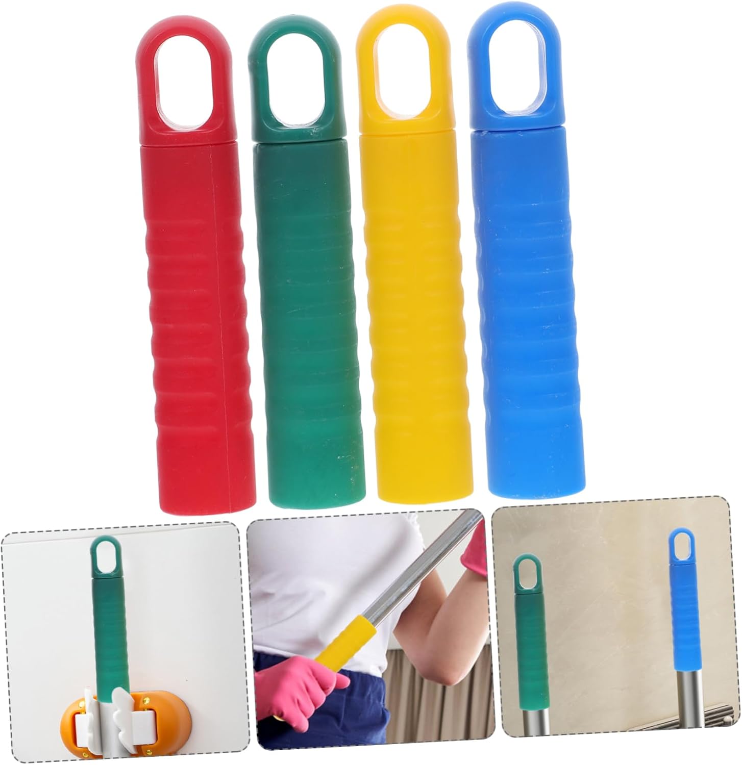 4PCS Mop Handle Grip Replacement Caps Non-Slip Blue Red Yellow Green 1