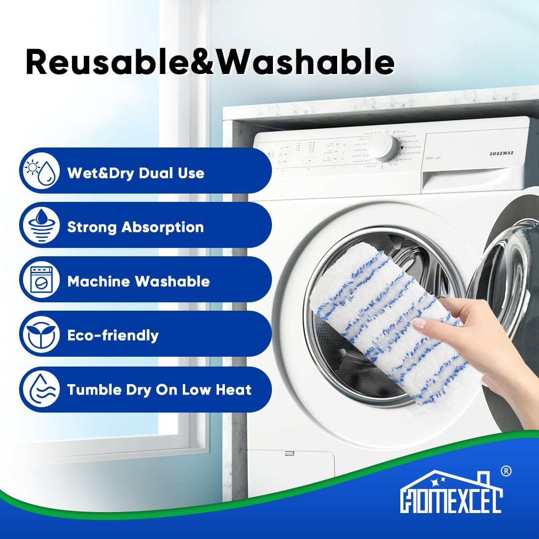 HOMEXCEL Reusable Microfiber Mop Pads 4 Pack