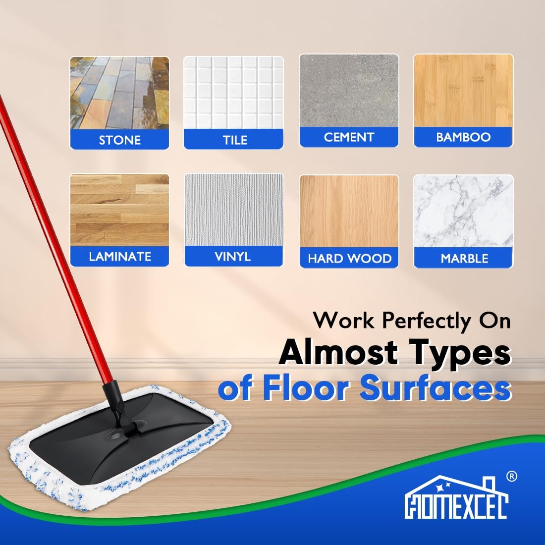 HOMEXCEL Reusable Microfiber Mop Pads 4 Pack