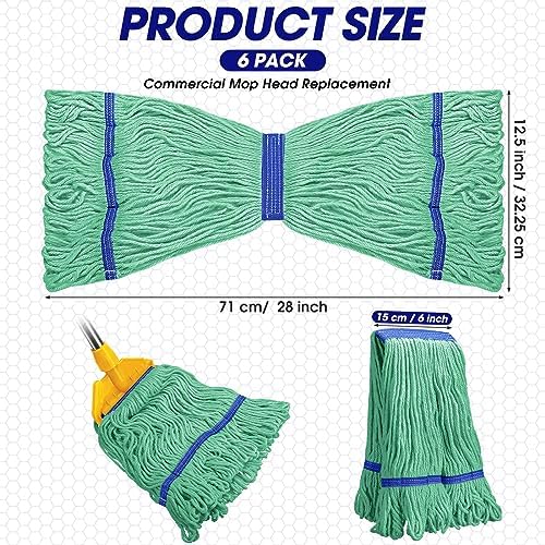 6 Pack Heavy Duty Cotton String Mop Heads - Green Blue