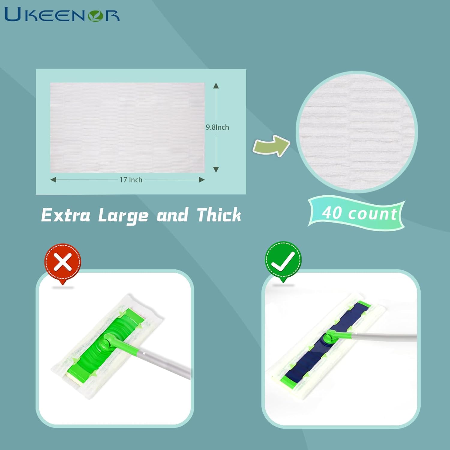 UKEENOR XL Dry Mop Refills 80 Count Dust Cloths