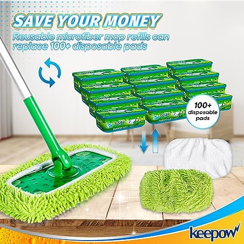 KEEPOW Reusable Mop Pads for Swiffer 2-Pack
