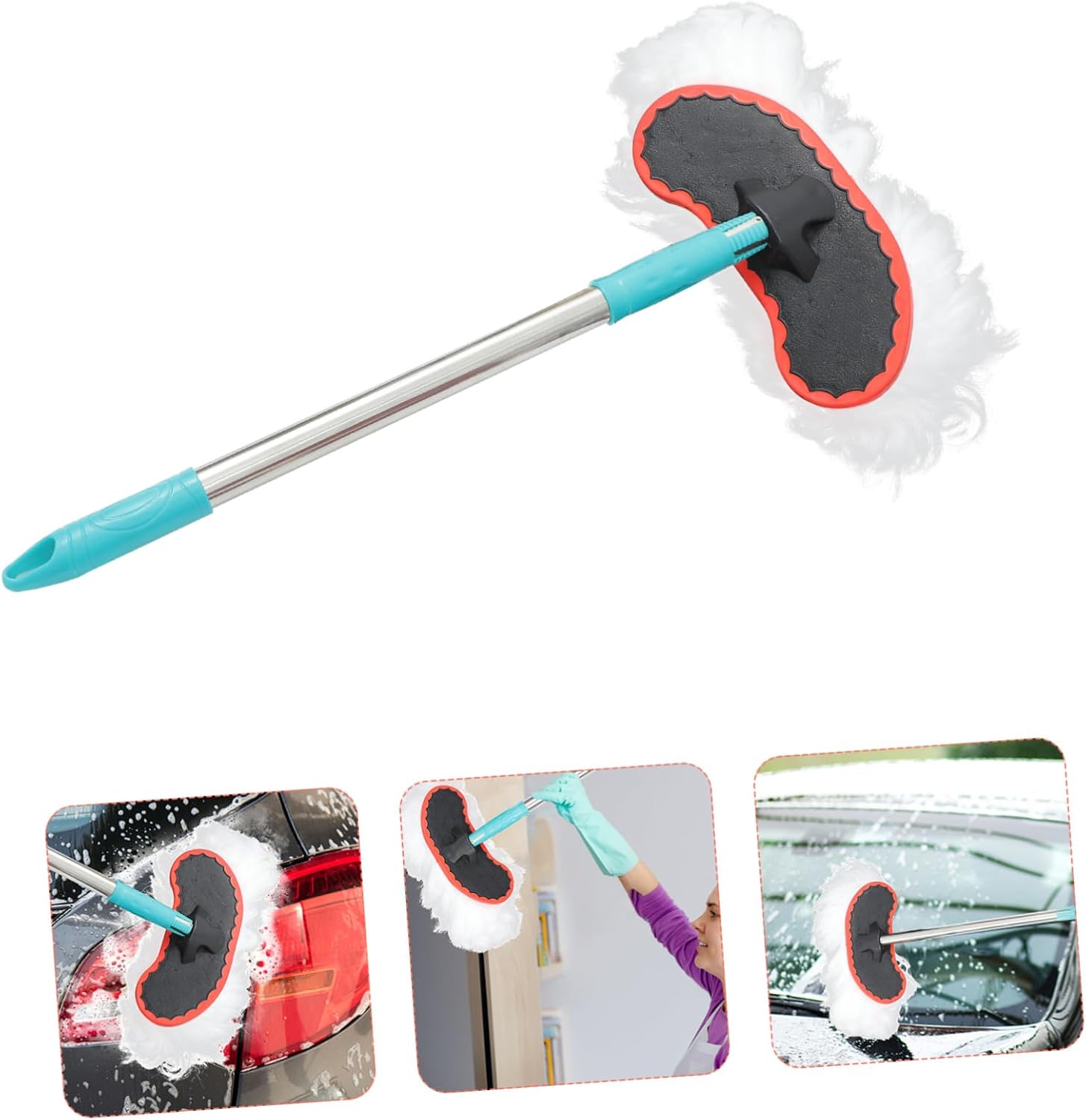 Adjustable Telescoping Mop Handle with Microfiber Head for Car and Window Cleaning