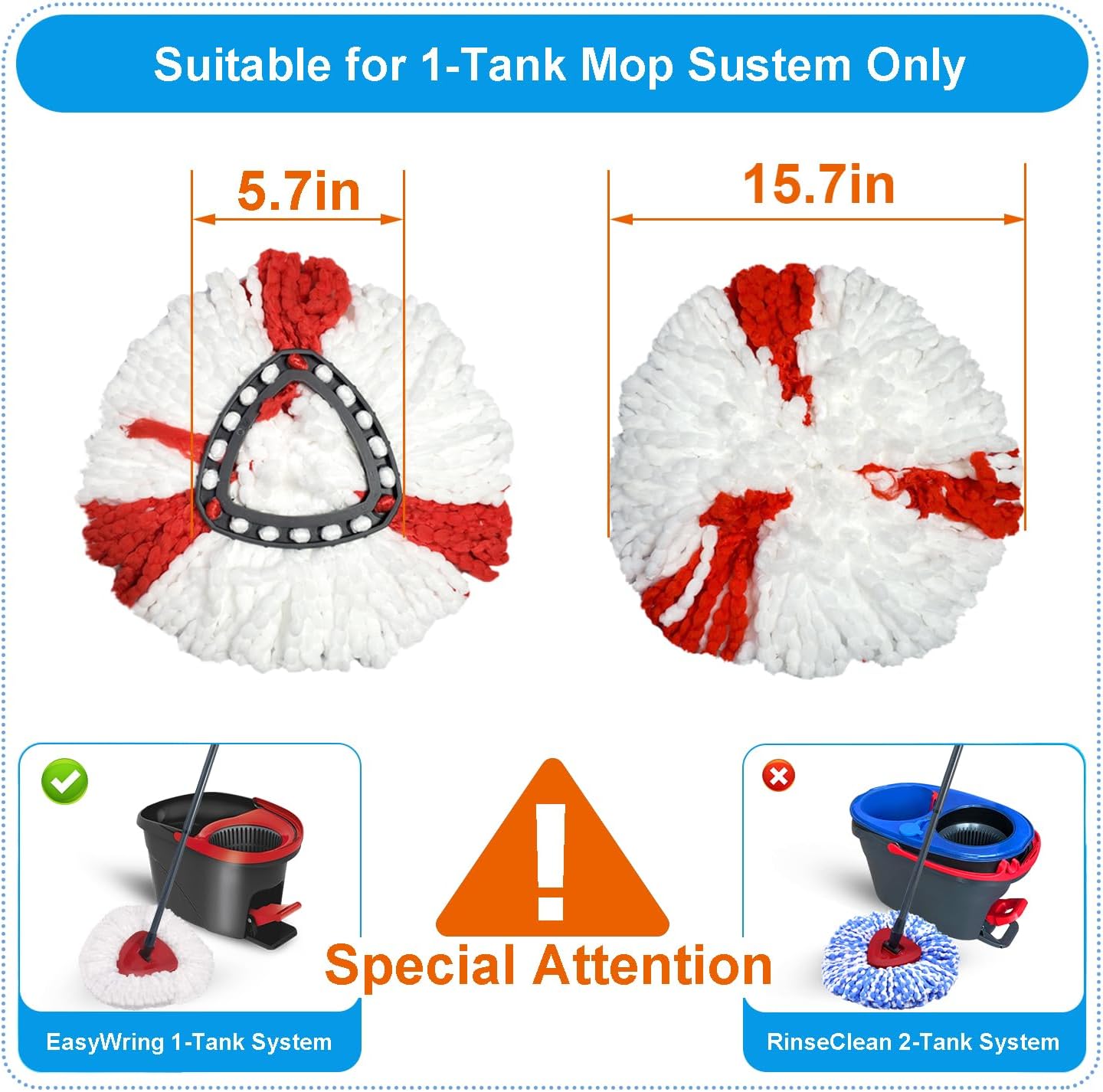 JIUMEE 1-Tank System O-Ceda Mop Replacement Head Set of 3 1