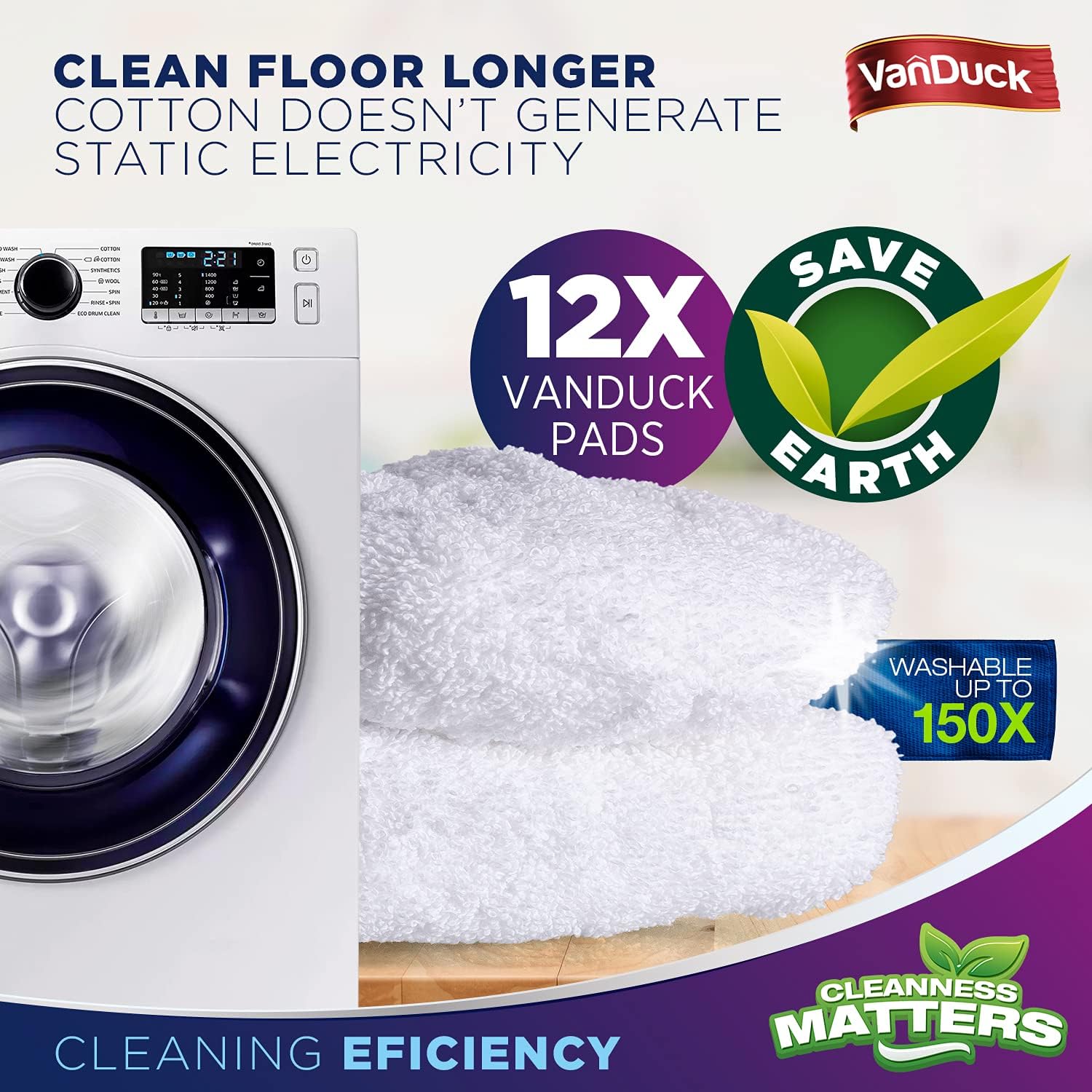 VanDuck 100 Cotton Terry Mop Pads 15x8 Inch Pack of 12