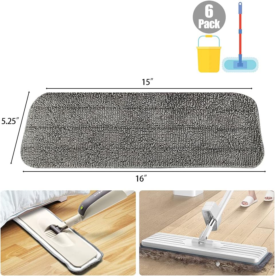 6 Pack Microfiber Spray Mop Heads - Dark Gray