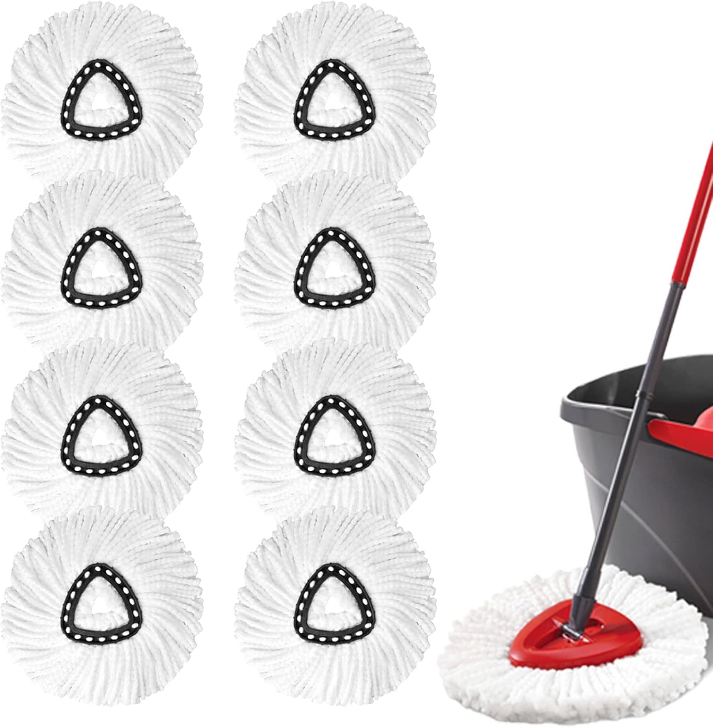 8Pack Microfiber Spin Mop Replacement Heads White