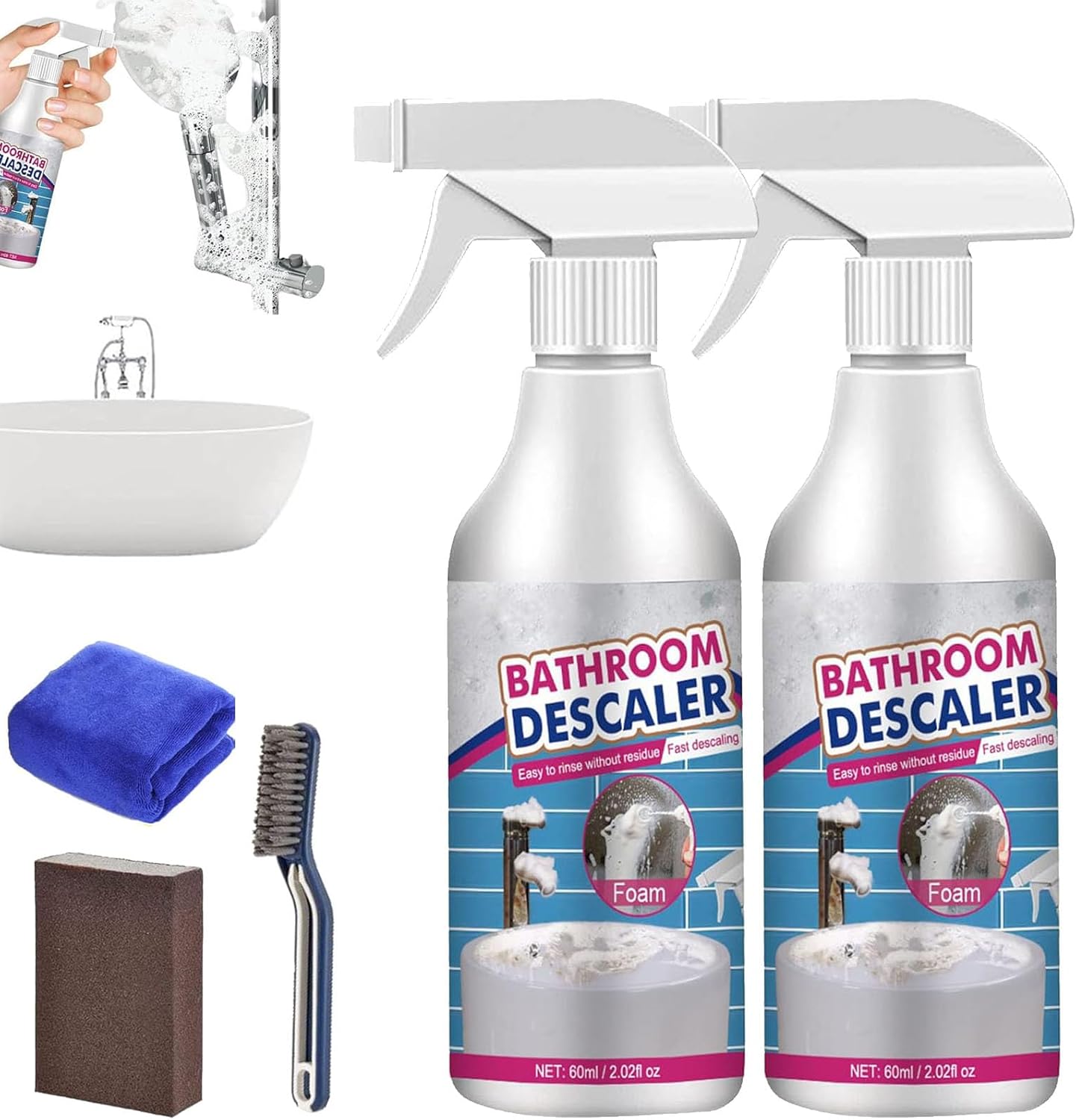 KCRPM 2pc Bathroom Descaler Cleaner with Foam Formula