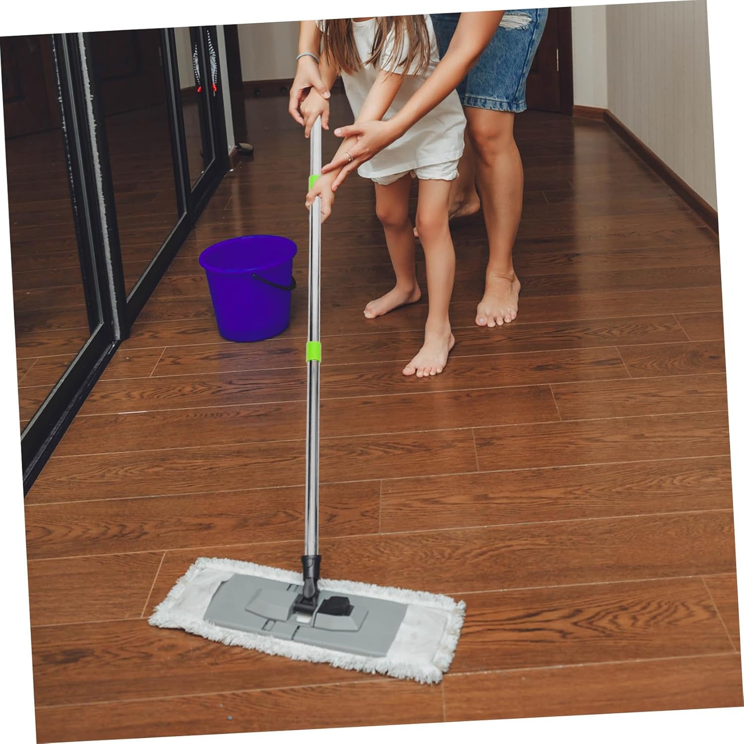 3-Section Mop Handle Replacement Sturdy Plastic Stainless Steel Mop Rod