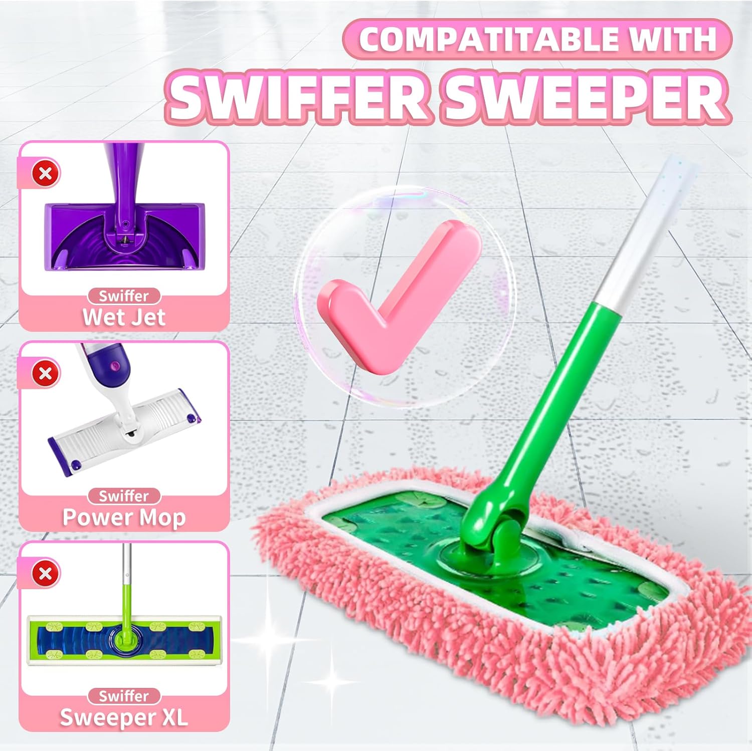 8 Pack Reusable Mop Pads for Swiffer Sweeper - Pink