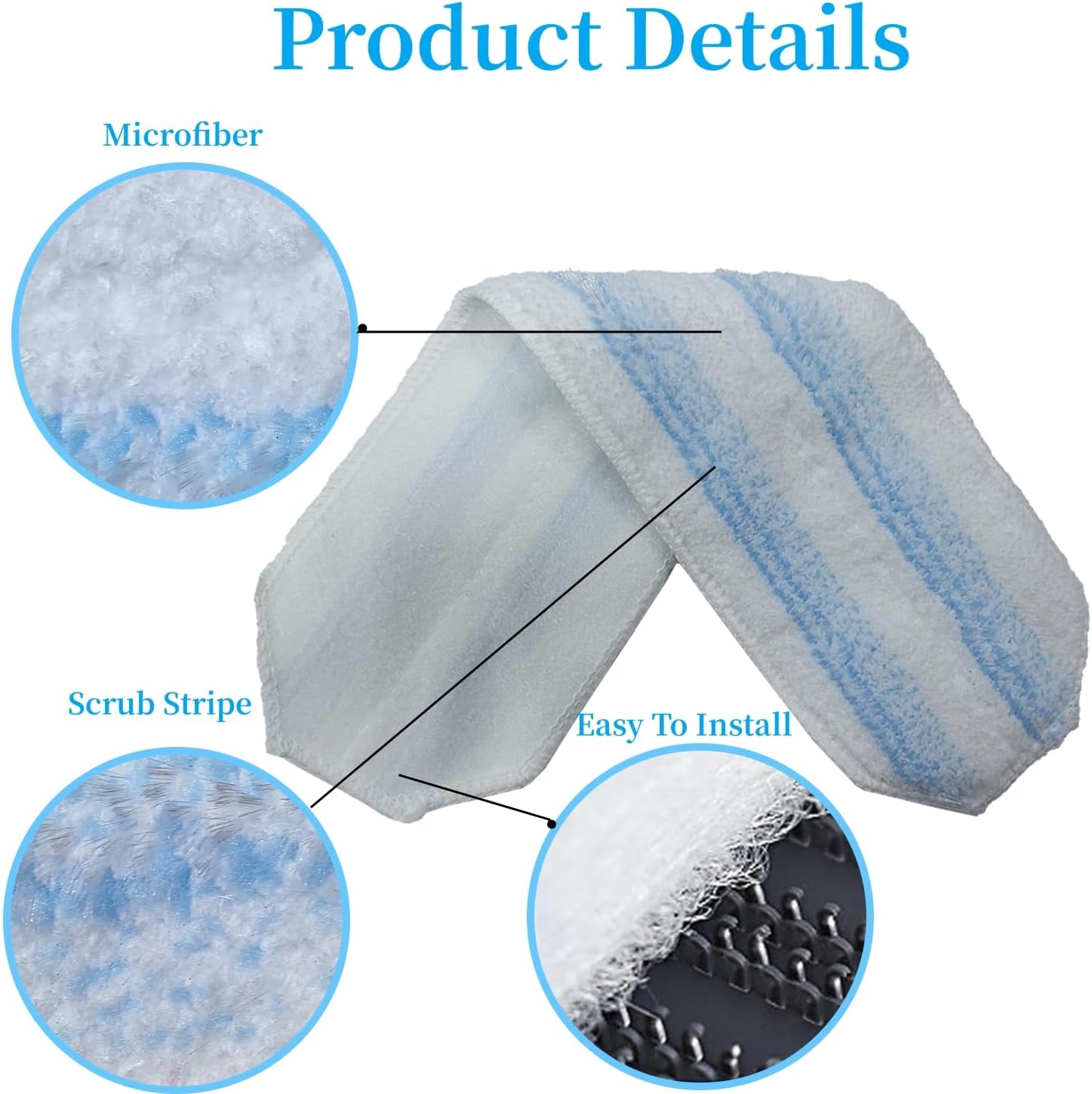 KVLZ Microfiber Mop Pads 6-Pack - Fits H2prO Mops