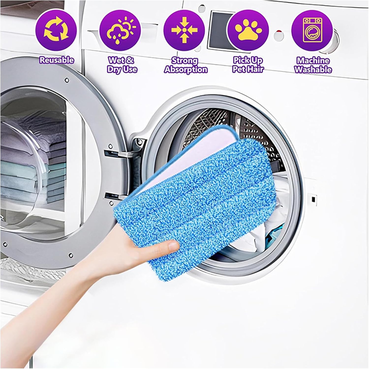 10 Pcs Reusable Microfiber Mop Pads 165 Inch