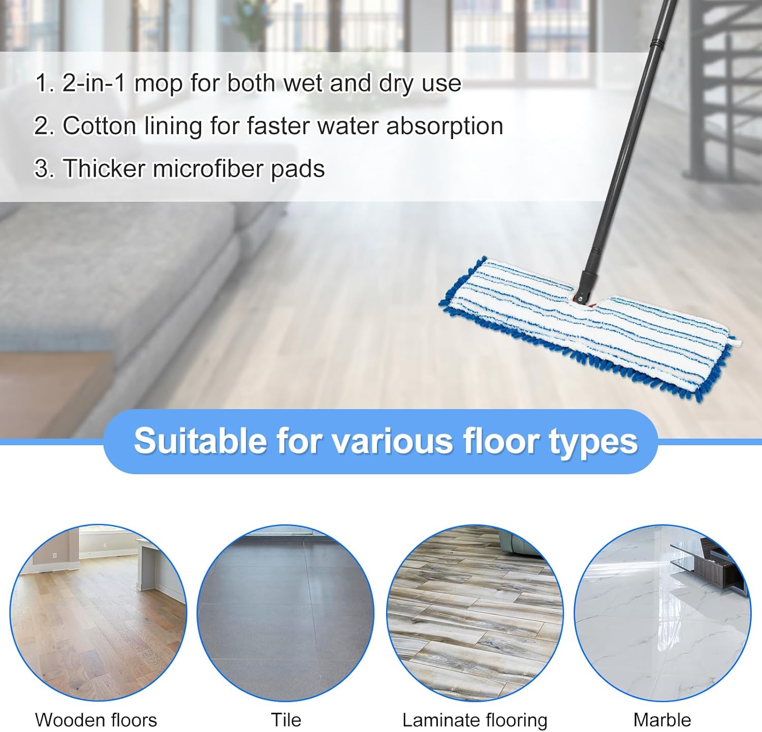 DLAIMI 4 Pack Dual-Action Mop Head Replacements