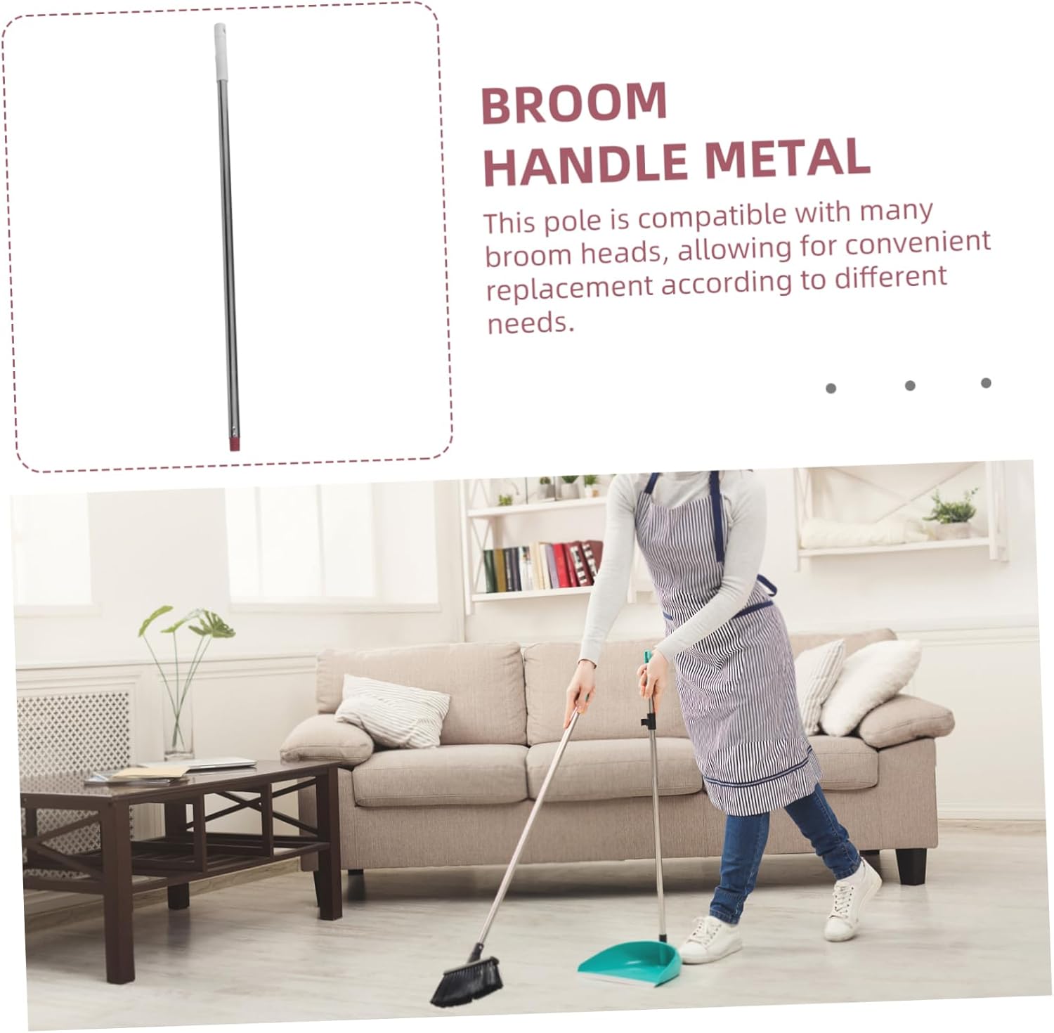 Minkissy Broom Rod Handle Grip with Two Handles