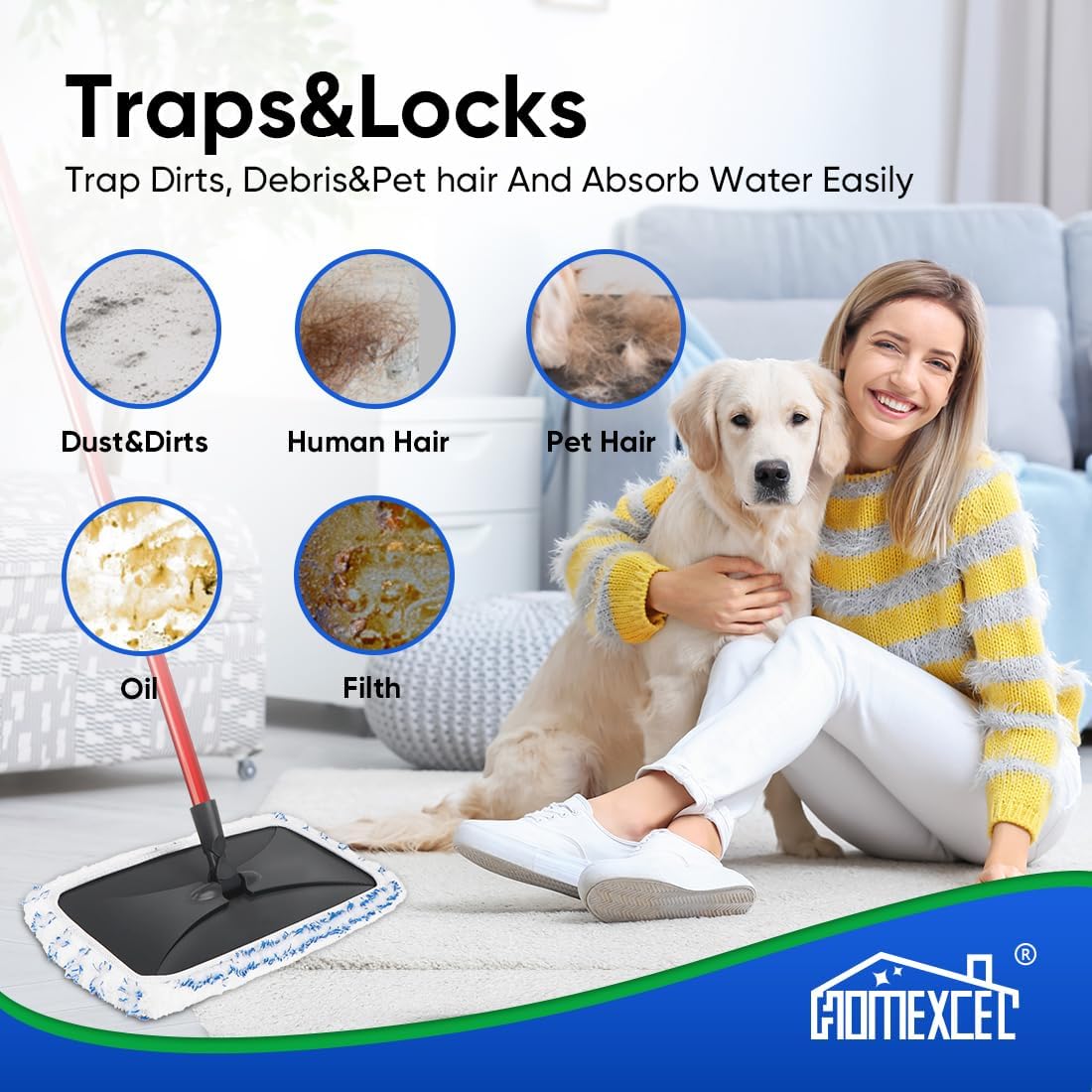 HOMEXCEL Reusable Microfiber Mop Pads 4 Pack