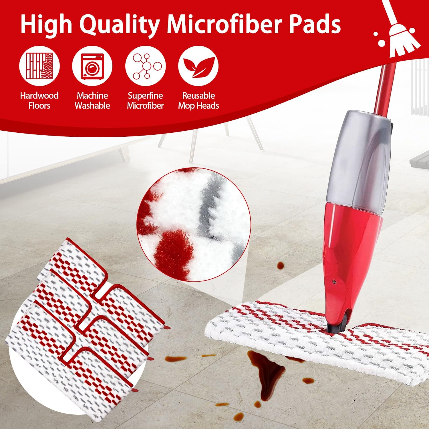 JIUMEE Microfiber Spray Mop Pads for Oceda ProMist MAX Reusable