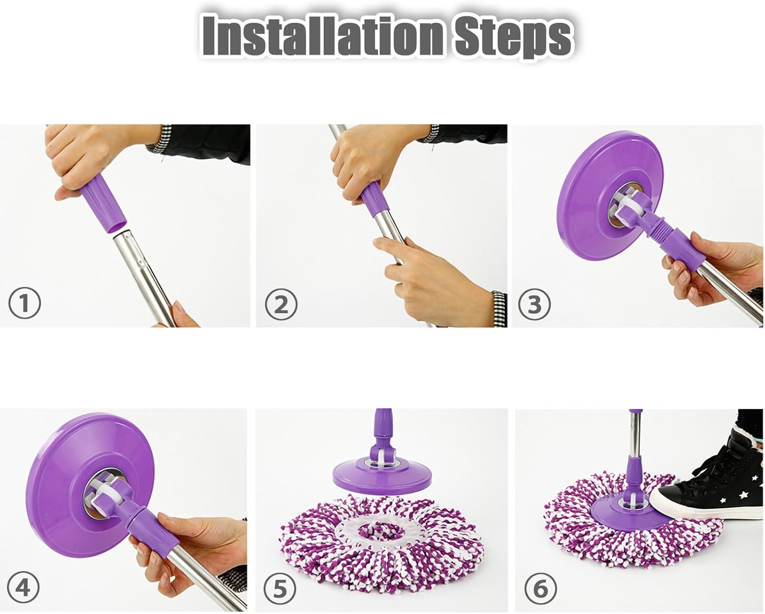 Midremer 49-inch Spin Mop Handle with Rotating Disc