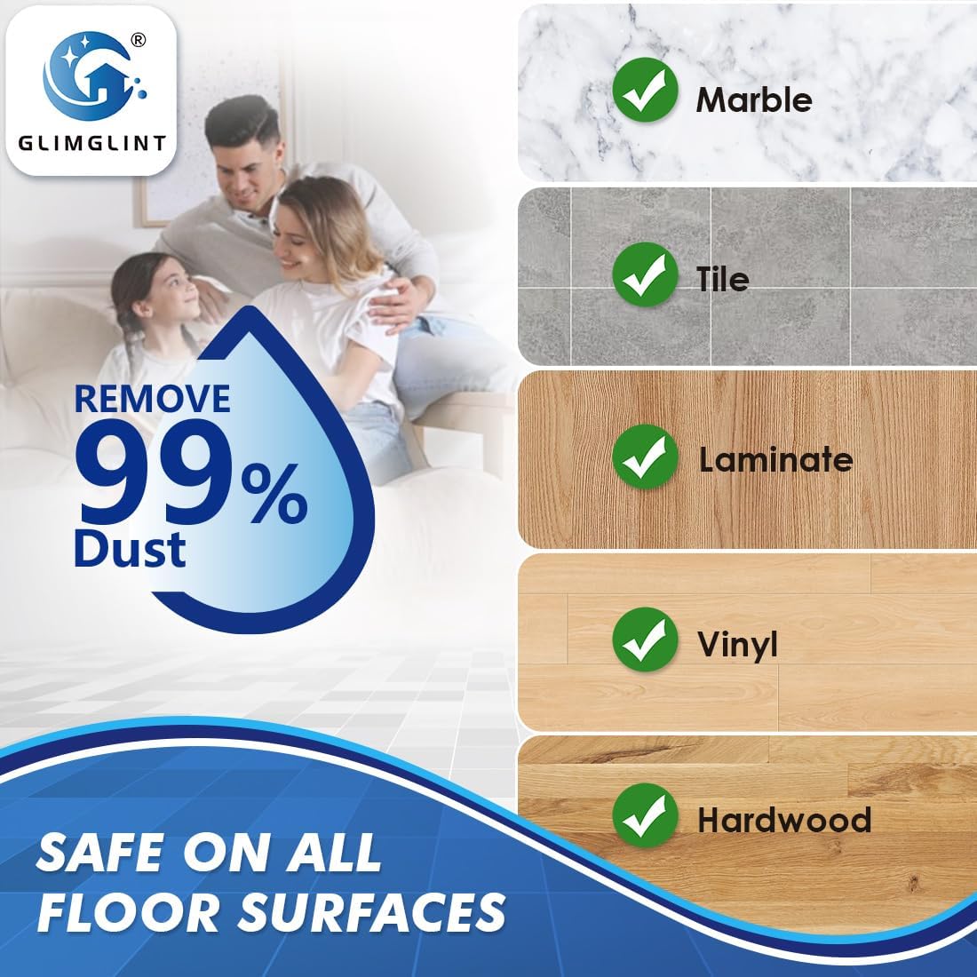 GLIMGLINT Mop Replacement Heads 8-Pack for RinseClean 2-Tank System