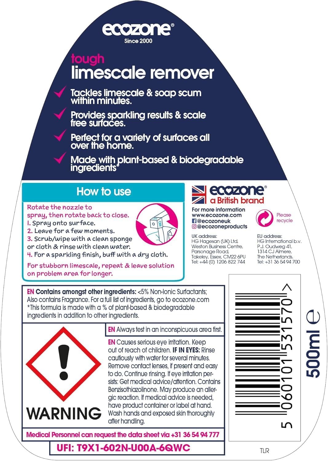 ECOZONE Tough Limescale Remover Spray Pack of 3