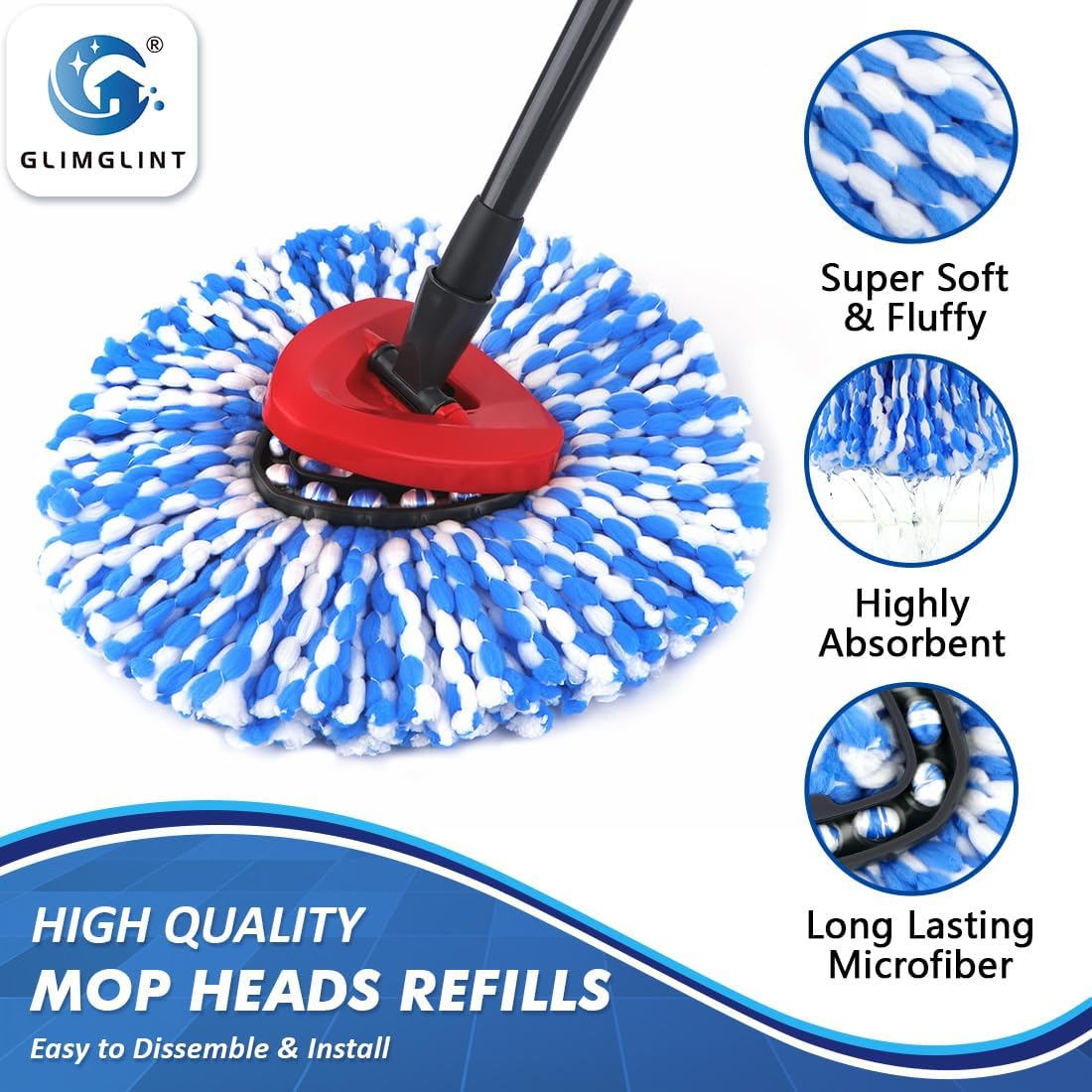GLIMGLINT Mop Replacement Heads 8-Pack for RinseClean 2-Tank System