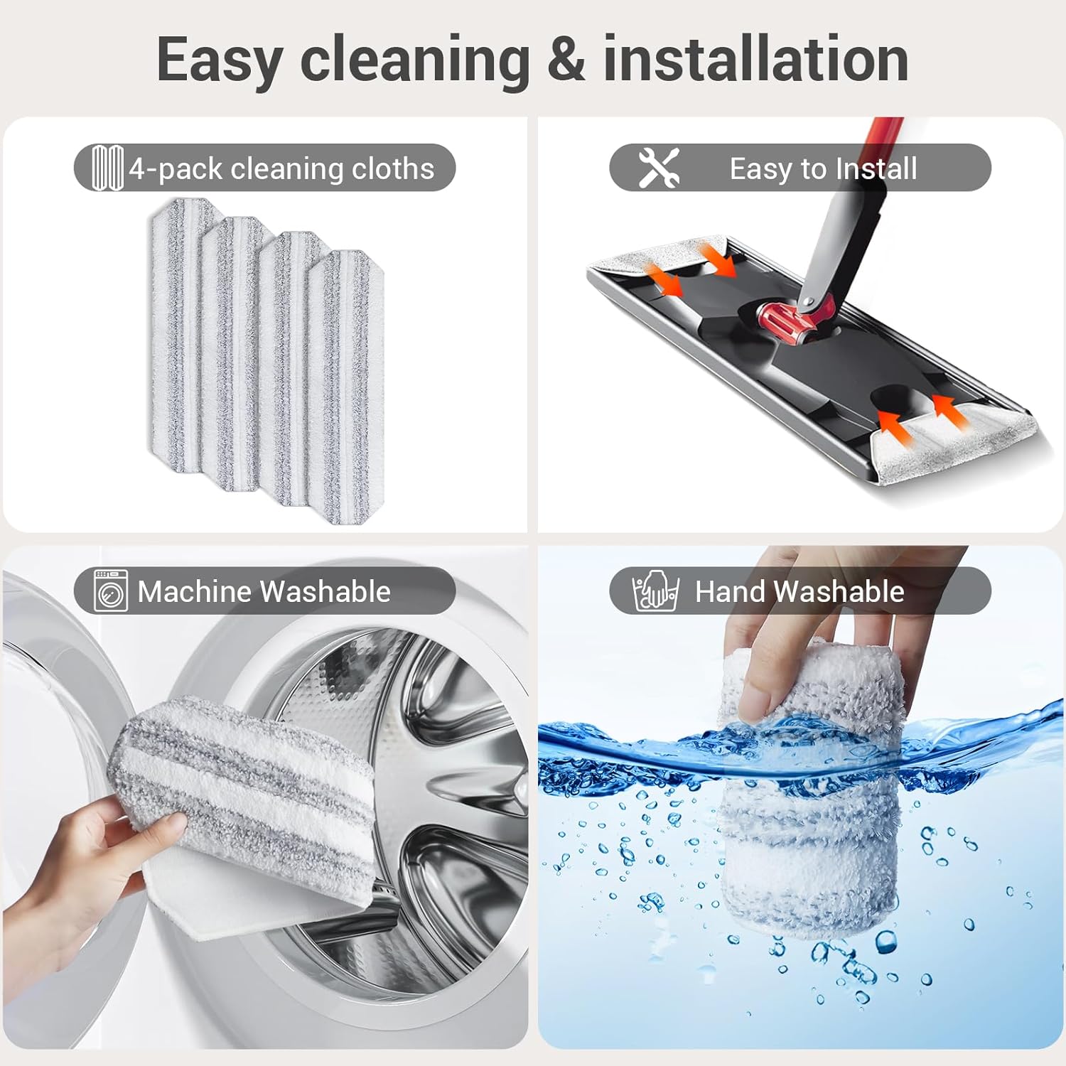 4Pcs Mop Replacement Pads for H2prO Flat Mop System