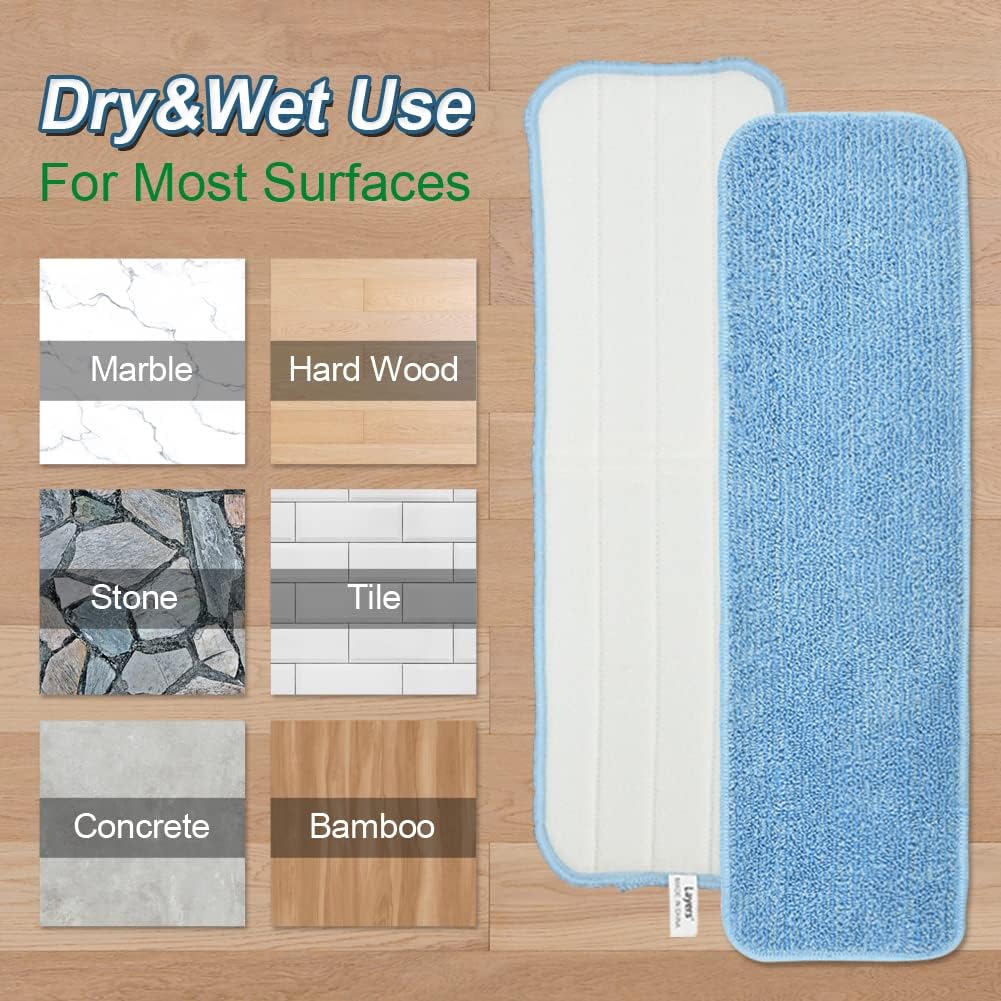 Layers 6 Pack 18inch Microfiber Mop Pads - Reusable Washable Replacement