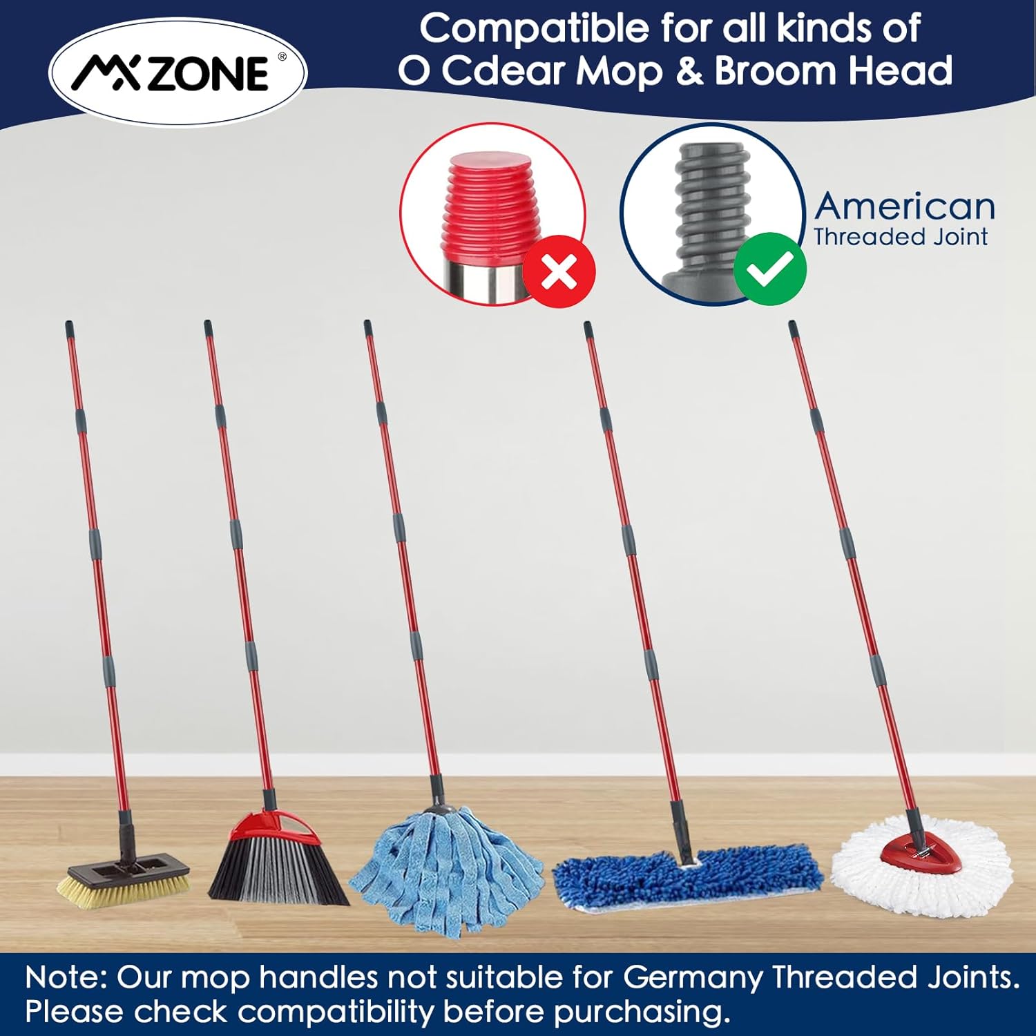 MXZONE Spin Mop Handle Replacement 4-Section Adjustable