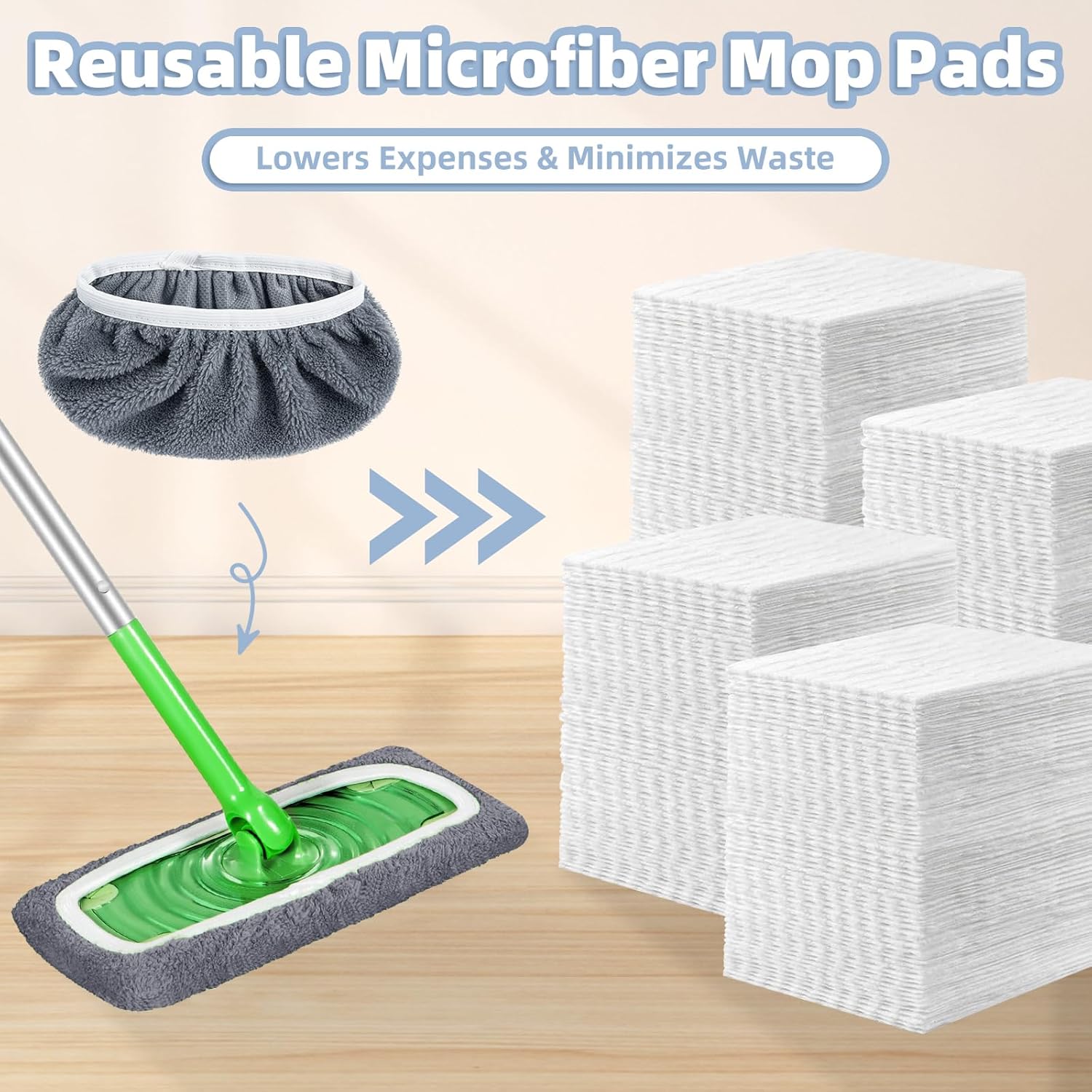 LOVECO Reusable Mop Pads Refill for Swiffer 6 Grey Pack